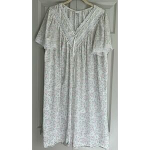 Vintage Miss Elaine Floral Short Sleeve Night Gown Sleep Dress Size Large ILGWU